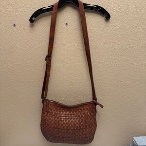 Vilenca Holland Chestnut Brown Woven Leather Crossbody Bag Boho Vintage Style